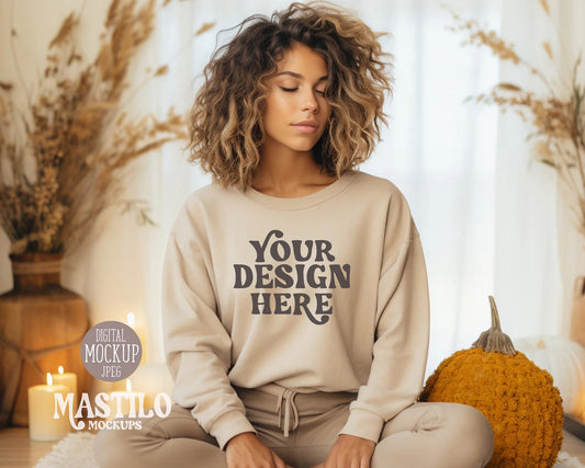 Boho Gildan 18000 Mockup, Fall Gildan Sweatshirt Mockup, Autumn Sweatshirt