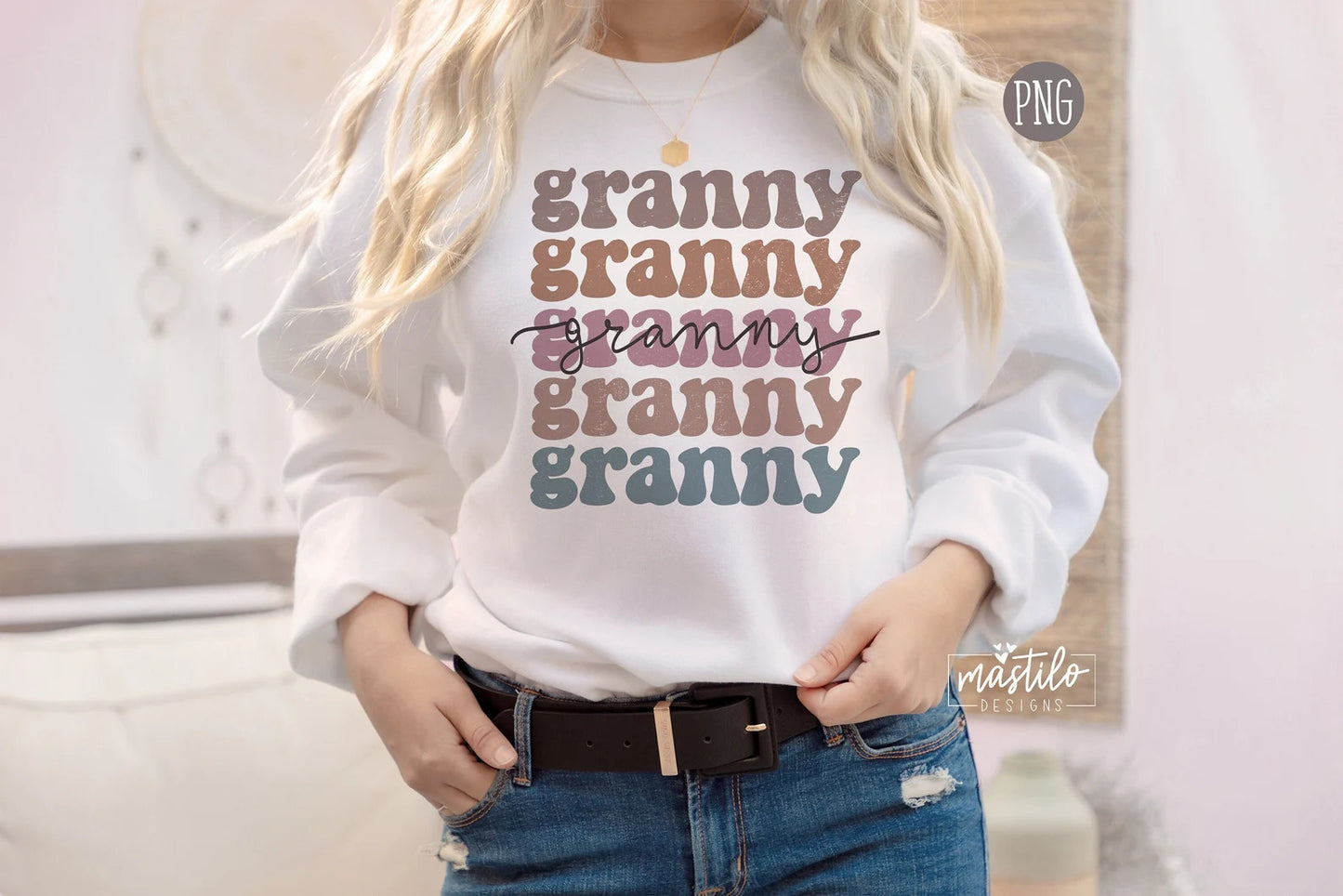 Granny Boho Distressed Stacked png, Sublimation designs