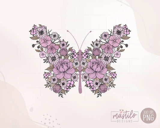 Boho Floral Butterfly Purple Png