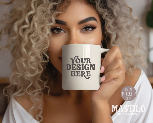 Model Mockup, Cozy Mug Mockup, product mock up, woman holding mug, boho mock up