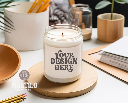 Boho 9 OZ Jar Candle Mockup, Boho Lifestyle Candle Mockup