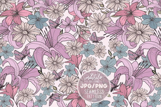 Floral Seamless Pattern, Wild Flowers Png, Boho Seamless Digital Design