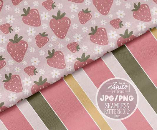 Strawberry Seamless Pattern, Retro Seamless Pattern, Summer Fabric Design