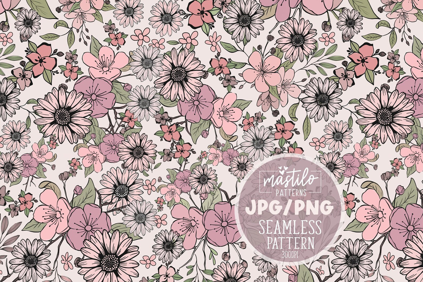 Boho Flowers Seamless Pattern, Boho Floral Pattern Design, Boho Seamless