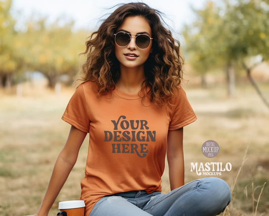 3001 Burnt Orange Bella Canvas 3001 Fall Mockup, Fall Model Mockup, Halloween