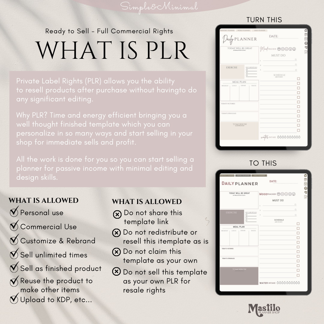 PLR Digital Planner Template, Hyperlinked PLR, Commercial Use Planner