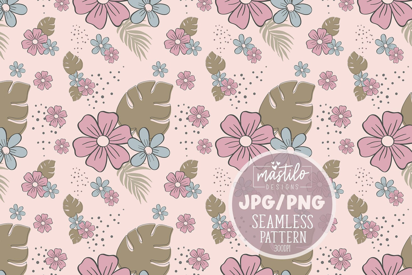 Summer Floral Seamless Pattern, Floral Fabric Pattern Design, Retro Seamless