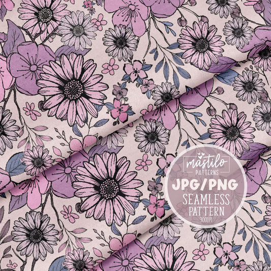 Wild Flowers Seamless Pattern, Boho Floral Pattern Design, Boho