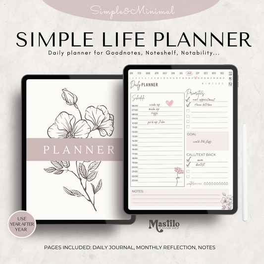 Simple Digital Weekly Planner, Daily Goodnotes Planner, Productivity Task