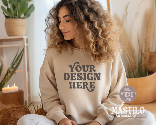 Sand Sweatshirt Model Mockup for Halloween, Gildan Tan Sweater