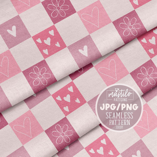 Valentines Checker Seamless Repeat Pattern Groovy Hearts for Fabric Sublimation