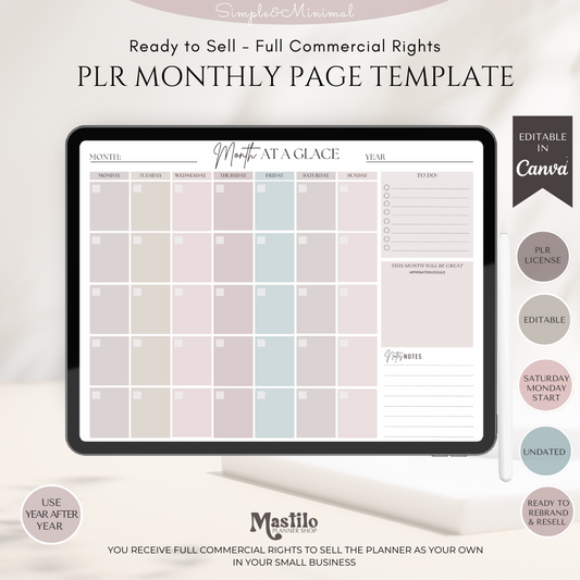 PLR, Monthly Planner, Monthly Template, Monthly Planner Page Resell Rights