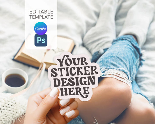 Sticker Mockups PSD file, Hand Holding Sticker, Sticker Mockup Boho, Die Cut