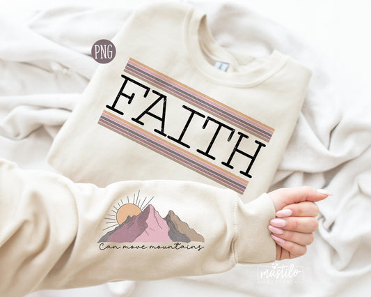 Faith Can move Mountains Png, Sleeve Shirt Design PNG, Christian Retro Png