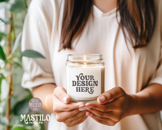 Candle Jar Mockup, Lifestyle Mockup, White Candle mockup, Model Candle Mockup