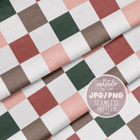 Christmas Checker Seamless Pattern, Christmas Multi Color Checker Seamless