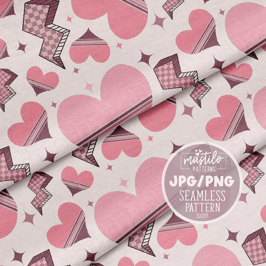 Retro Hearts Seamless Pattern, Groovy Valentine Hearts repeat pattern