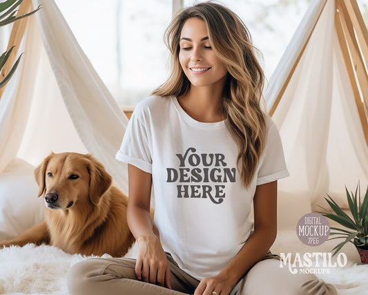 Dog Mom Mockup, Dog Parent Tshirt, White Bella Canvas 3001 T-shirt Mockup