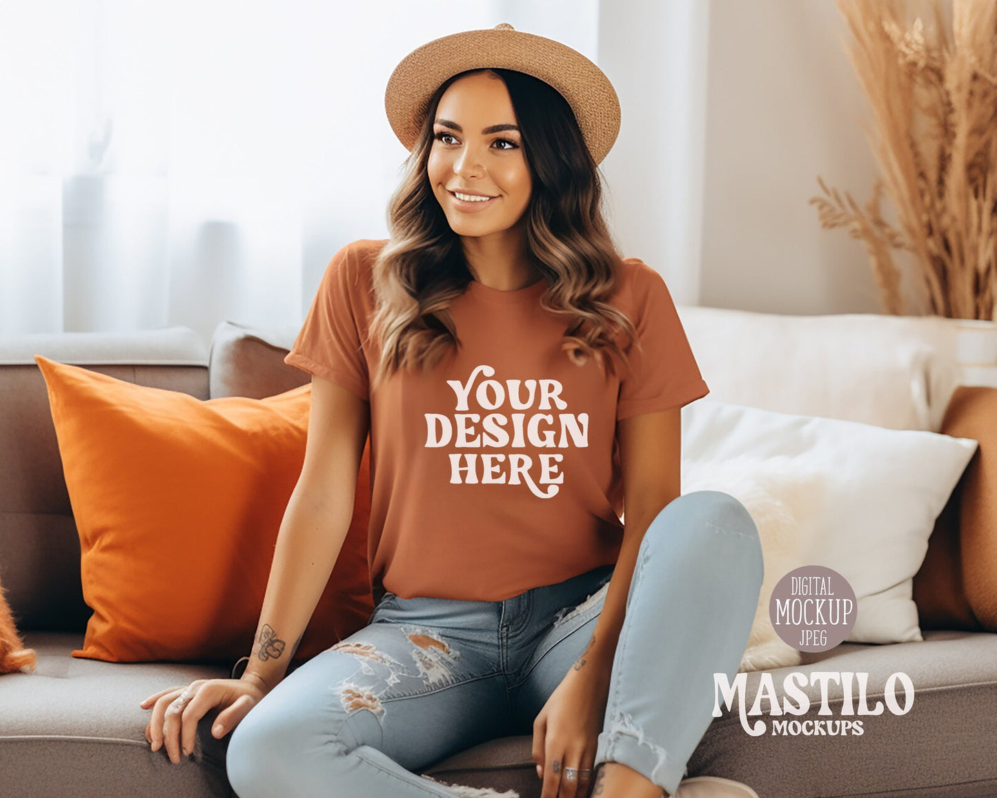 Autumn Mockup, Fall Bella Canvas Mockup, 3001 Burnt Orange Bella Canvas T-shirt