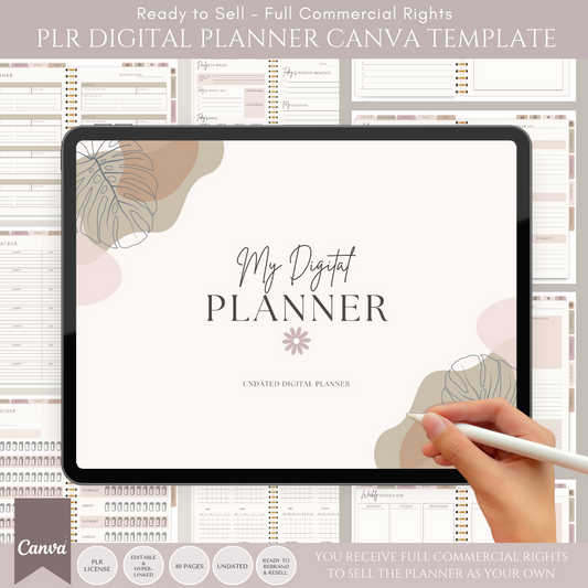 PLR Digital Planner, Editable Canva Planner Template, Hyperlinked PLR