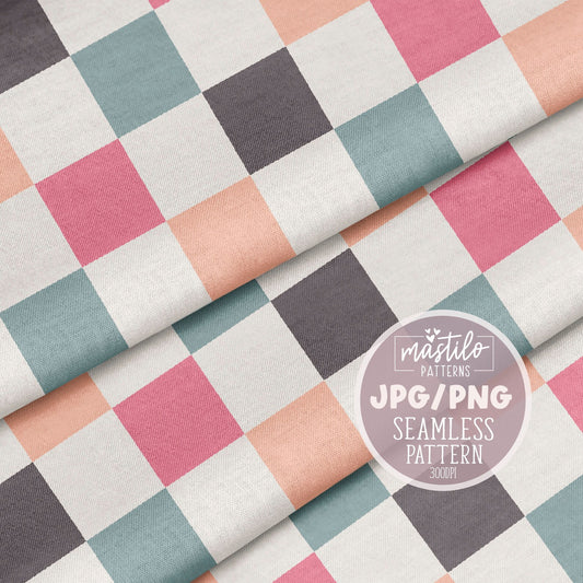 Summer Checker Seamless Pattern, Multi Color Checker Seamless Repeat