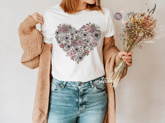 Boho Floral Heart Png