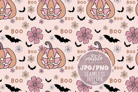 Halloween Seamless Pattern, Halloween Fabric Pattern Design, Retro Seamless