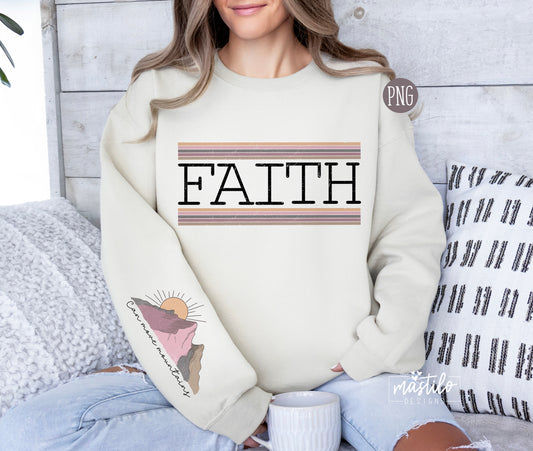 Faith Can move Mountains Png, Sleeve Shirt Design PNG, Christian Retro Png