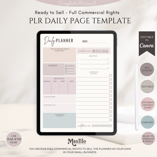 PLR, Daily Planner Page, Daily Planner Plr, Simple Minimalist Plr