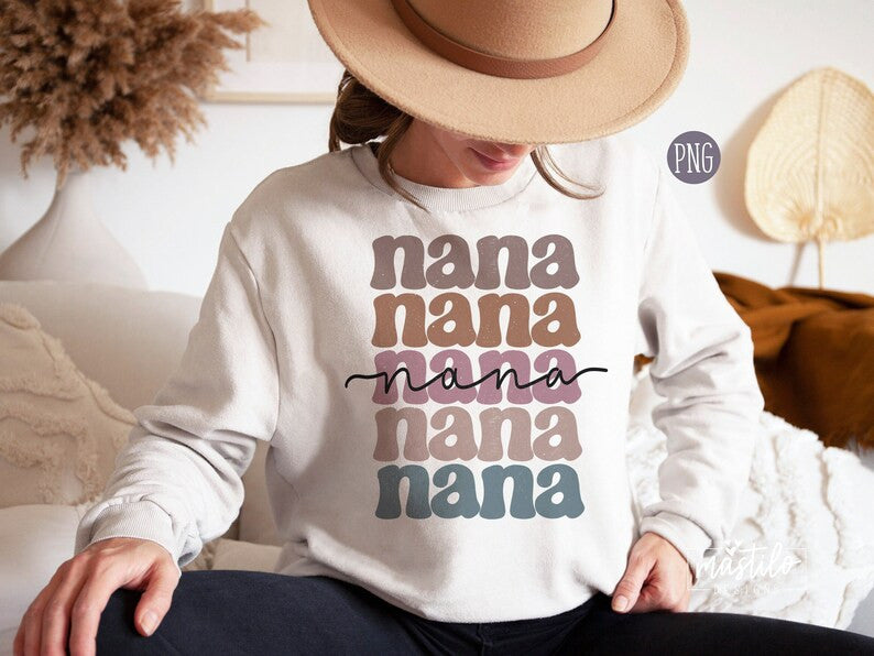 Nana Boho Distressed Stacked png, Sublimation designs