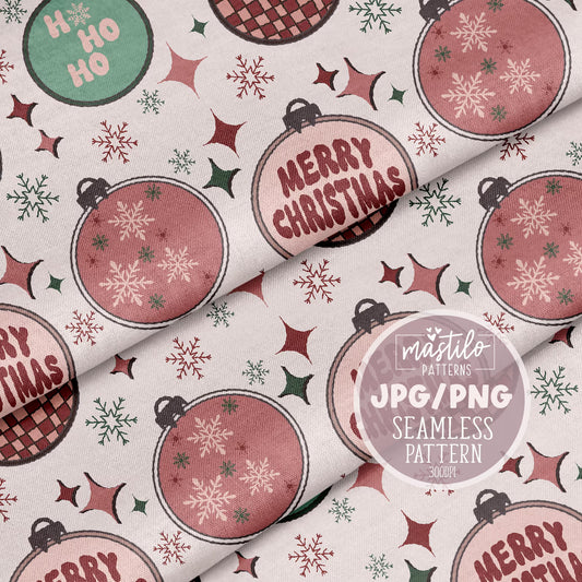 Retro Christmas Ornaments Seamless Pattern, Christmas Sublimation Pattern