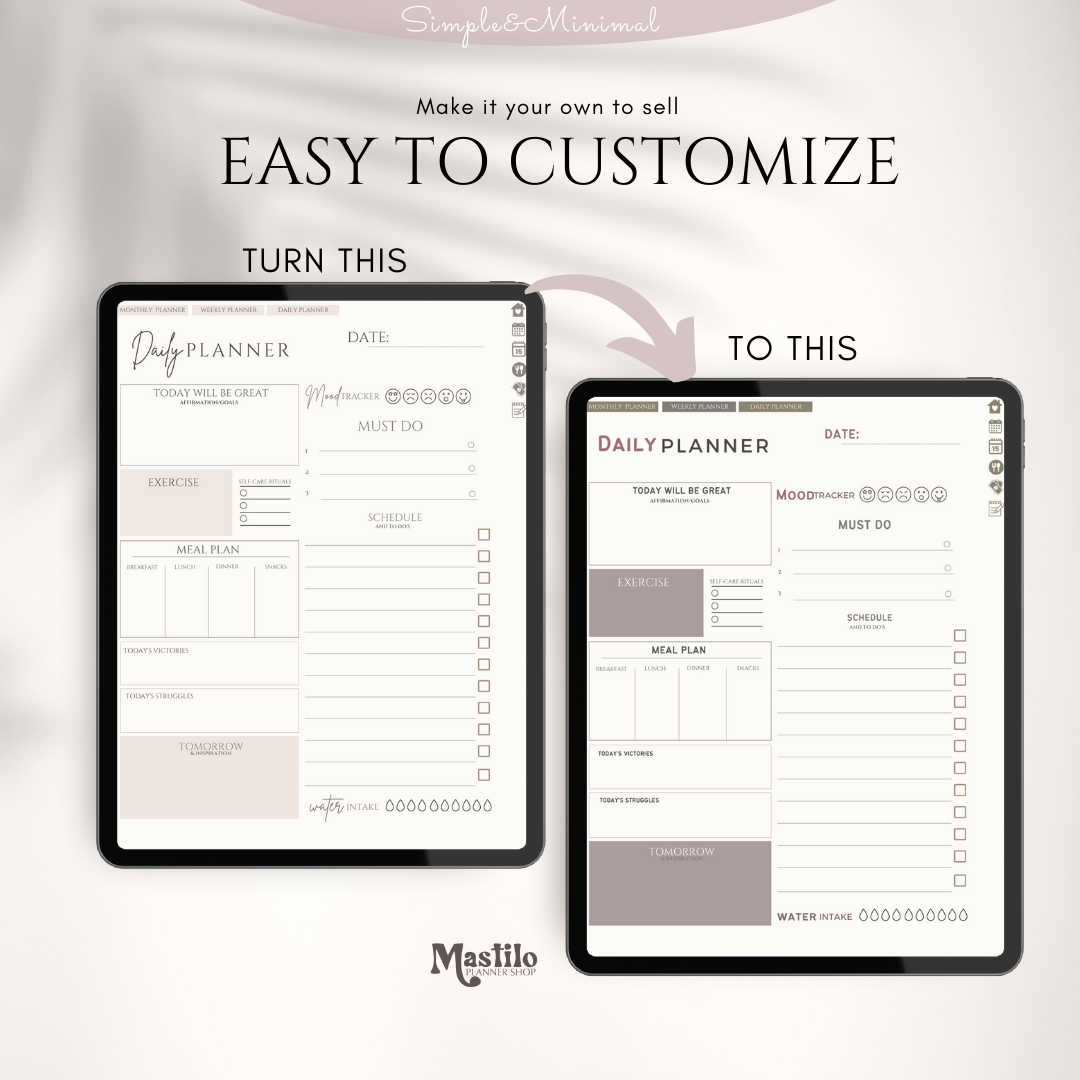 PLR Digital Planner Template, Hyperlinked PLR, Commercial Use Planner