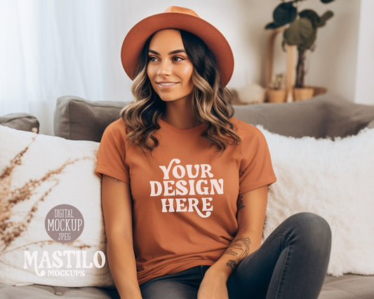 3001 Burnt Orange Bella Canvas 3001 Fall Mockup, Fall Model Mockup, Halloween