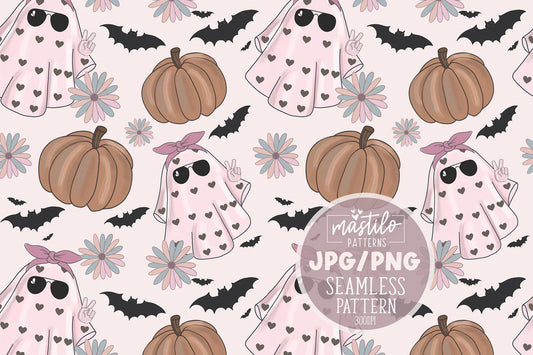 Groovy Ghost Halloween, Halloween Seamless Pattern, Halloween Fabric Pattern