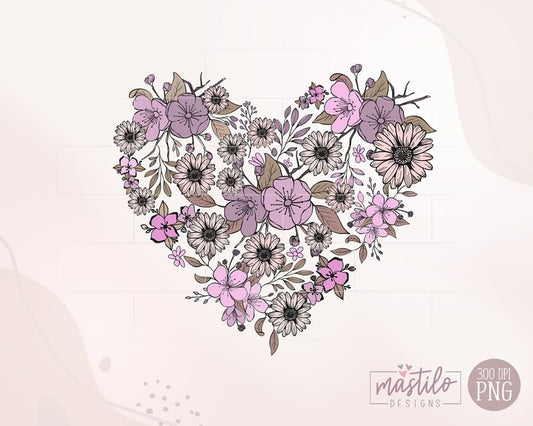 Boho Floral Heart Png