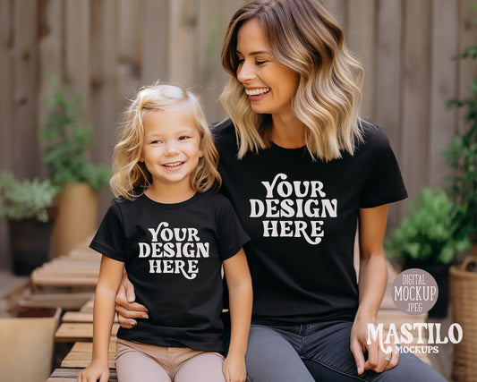 Black Tshirt Models Mock up, Daughter Mom Mock, Mom and Mini Mock up, BC 3001