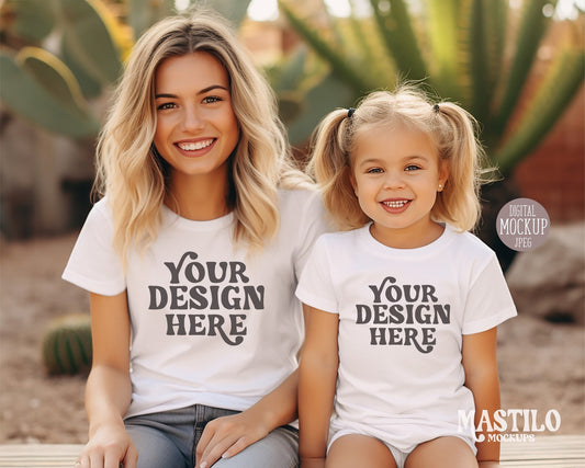 Mommy and Me Mockup Model Mockup, White T-shirt Toddler T-shirt Mockup