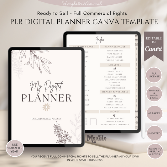 PLR Digital Planner, Editable Canva Planner Template