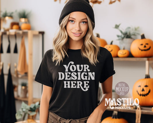 Halloween Black Shirt Mockup, Black Bella Canvas 3001 T-shirt