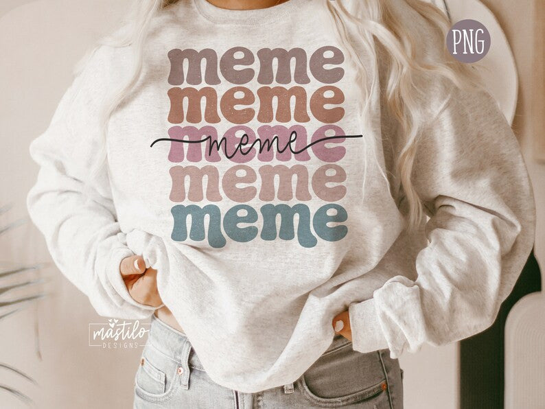 Meme Boho Distressed Stacked png, Sublimation designs