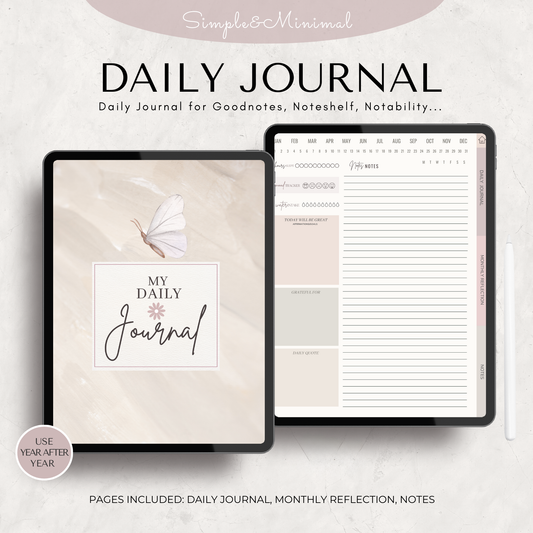 Digital Journal, Daily Journal, GoodNotes Journal Mindfulness Self Love