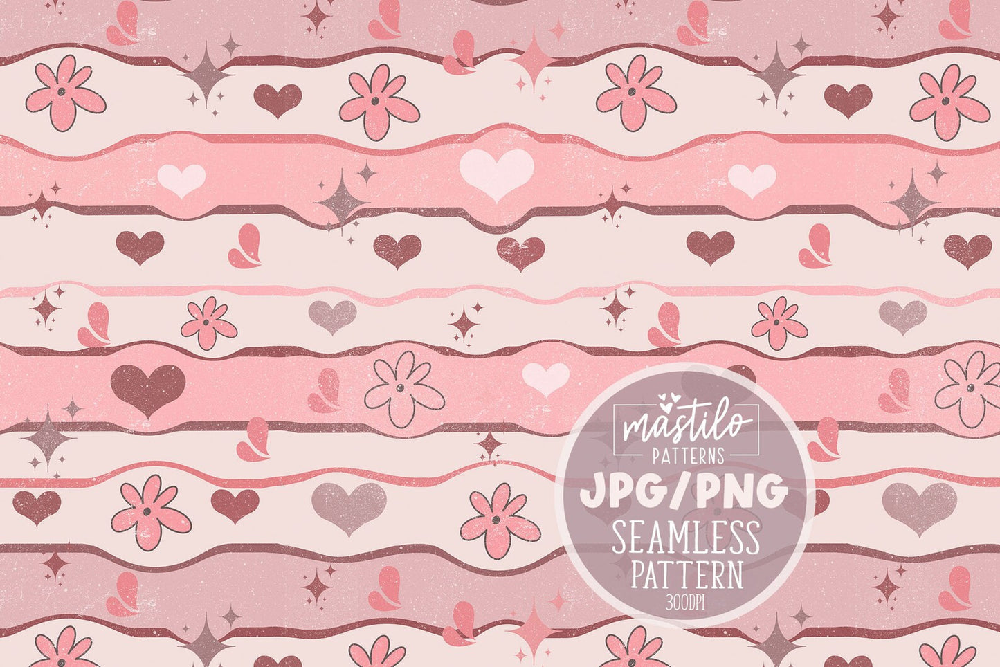 Valentines Pattern, Groovy Valentine Hearts repeat pattern, Seamless Repeat