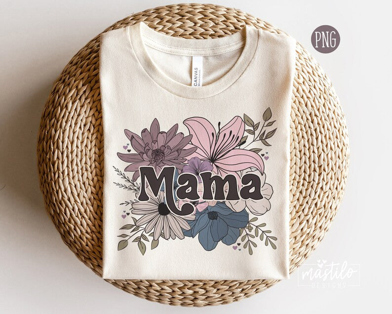 Mama Floral Bouquet PNG, Mama Floral Sublimation, Trendy Boho Mom Png