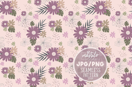 Summer Flowers Sublimation Seamless Pattern, Floral Fabric Pattern Design