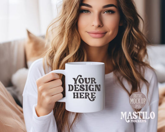 Woman holding mug mockup 11 oz, 11oz Coffee Mug Mockup, Mug mockup model