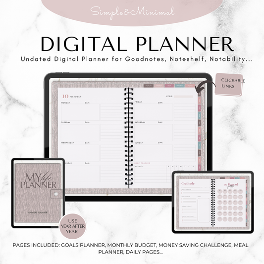 Undated Digital Planner Goodnotes, Digital Planner for Ipad