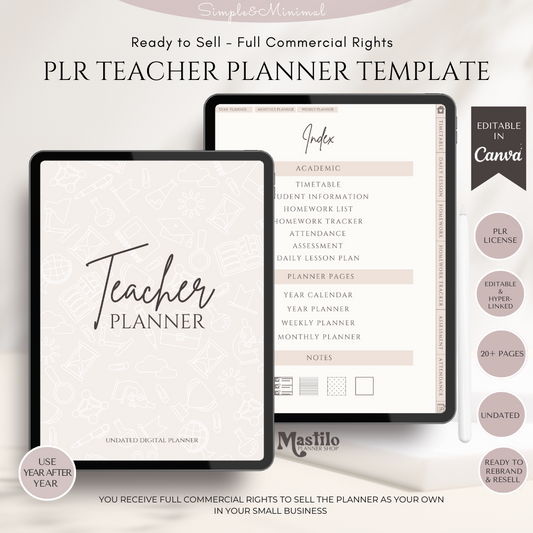 Teacher Planner, PLR Digital Planner, Editable Canva Planner Template, PLR