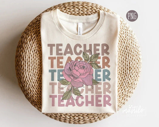 Teacher Stacked png, Floral Teacher Sublimation designs