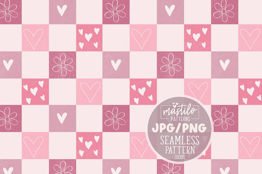 Valentines Checker Seamless Repeat Pattern Groovy Hearts for Fabric Sublimation