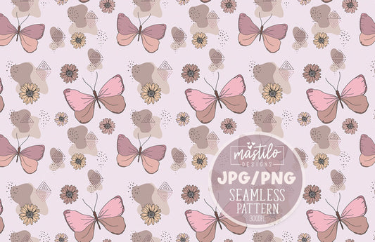 Boho Butterfly Seamless Pattern Design, Boho Seamless Pattern